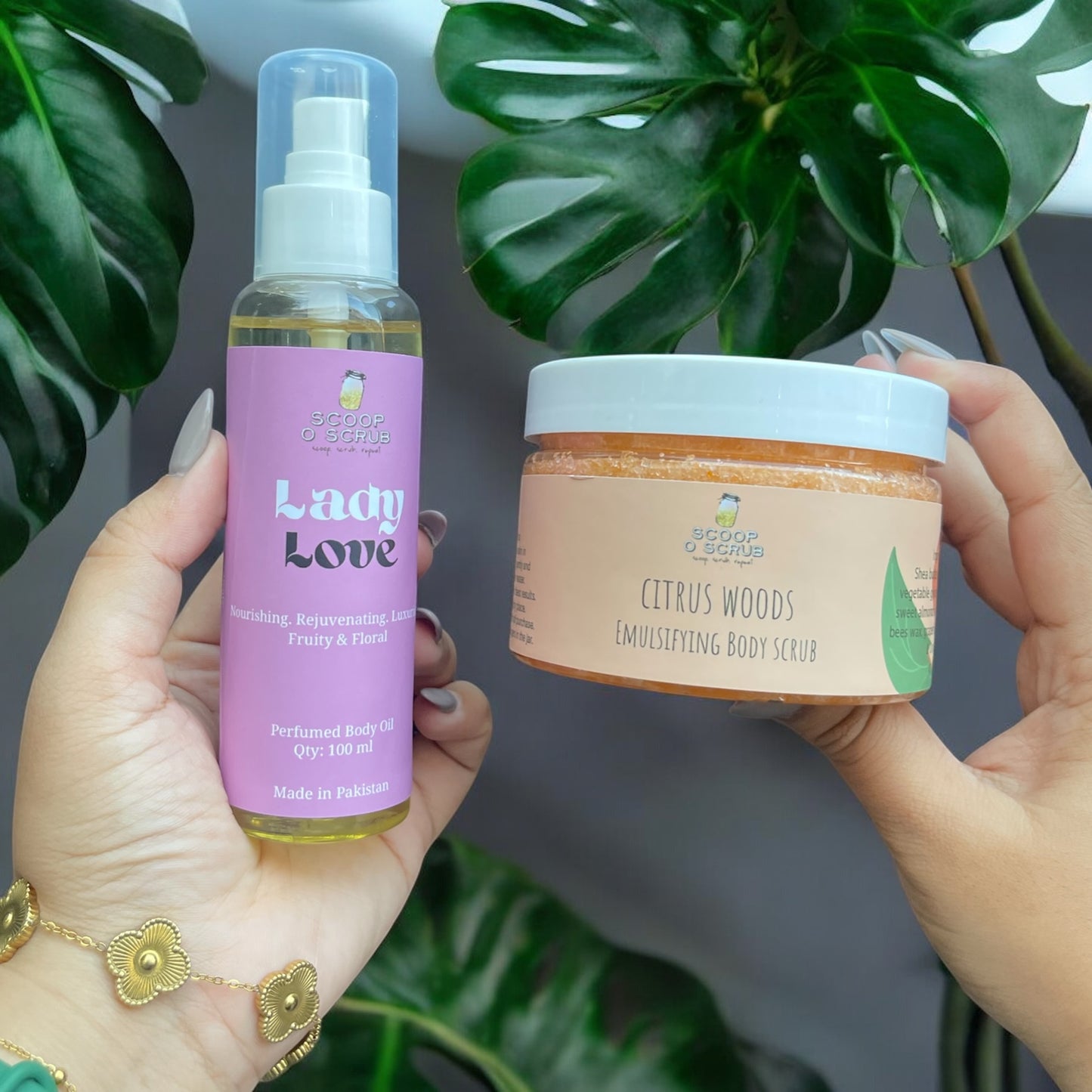 Citrus Woods body scrub and Lady Love body oil - Scoop O Scrub
