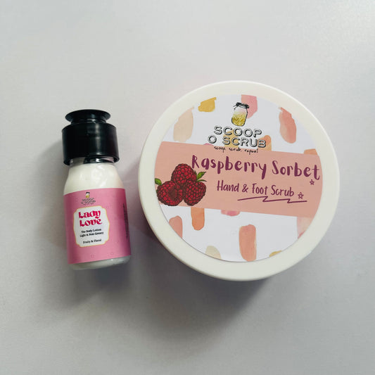 Raspberry Sorbet hand and foot scrub + Lady love mini lotion