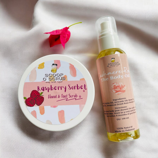 Raspberry Sorbet hand and foot scrub & Cashmere Rose body oil