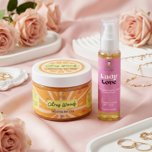 Citrus Woods body scrub and Lady Love body oil
